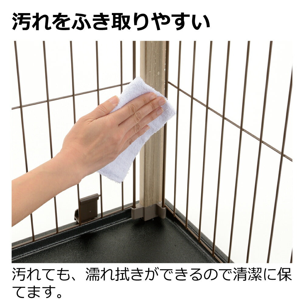 リッチェル Richell アルミフレームペットサークル 110-60 ベージュ 犬 サークル ケージ 屋内 長方形 超小型犬 小型犬 スライド式 ワンタッチロック解除 木目柄