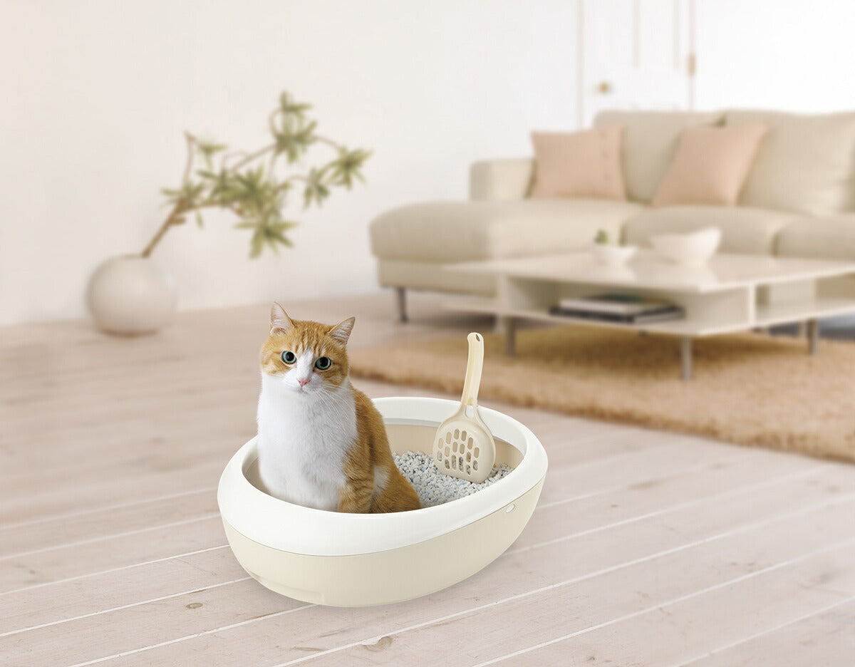 リッチェル Richell ラプレ ネコトイレ M ホワイト 猫 トイレ本体 カバーなし フルオープン 固まる猫砂用 水洗い可 スコップ付き