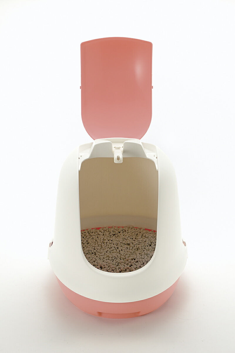リッチェル Richell ラプレ ネコトイレ フード付 コーラルピンク 猫 トイレ本体 カバー ドーム 固まる猫砂用 水洗い可 飛び散らない スコップ付き