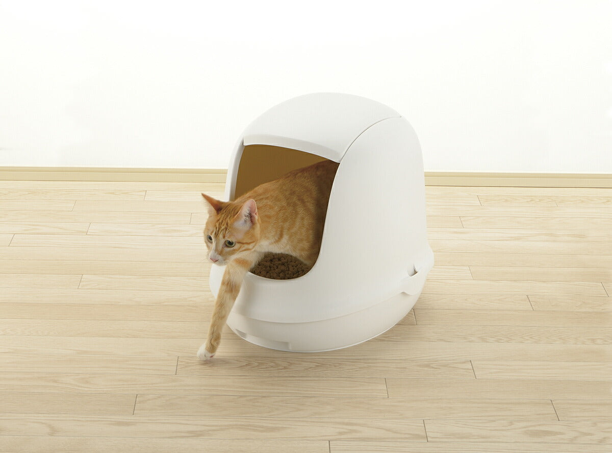 リッチェル Richell ラプレ ネコトイレ フード付 ホワイト 猫 トイレ本体 カバー ドーム 固まる猫砂用 水洗い可 飛び散らない スコップ付き