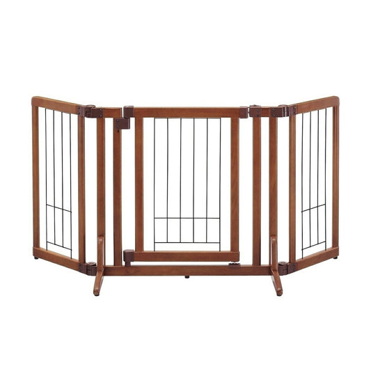 リッチェル Richell ペット用 木製おくだけドア付ゲート S ブラウン 犬 ゲート 柵 屋内 小型犬 折りたたみ 置くだけ 幅調節可 通り抜け防止 脱走防止 ゴム脚付き