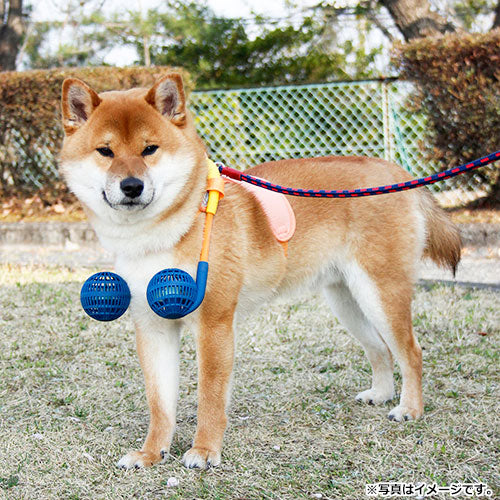 スパイス Wfan ミニ M オレンジ/イエロー＆ネイビー【送料無料】 扇風機 ハーネス付き ハンズフリー充電式 静音 熱中対策 お散歩用 中型犬