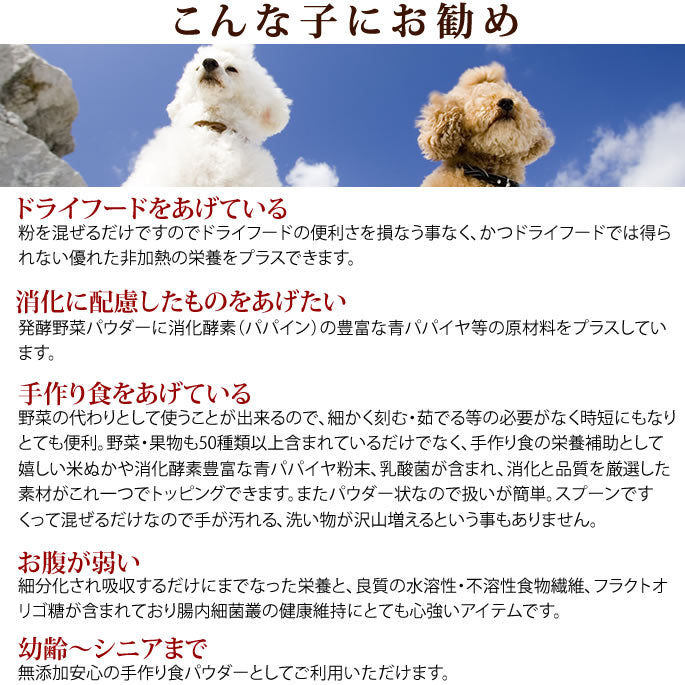 帝塚山ハウンドカム 犬猫用 発酵野菜パウダー 酵素パワー元気消化プラス 150g