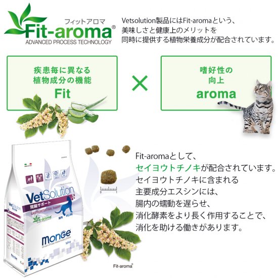 猫用 療法食 Vet Solution ベッツソリューション キャットフード 胃腸サポート 400g 無添加 MONGE（モンジ） グレインフリー 穀物不使用