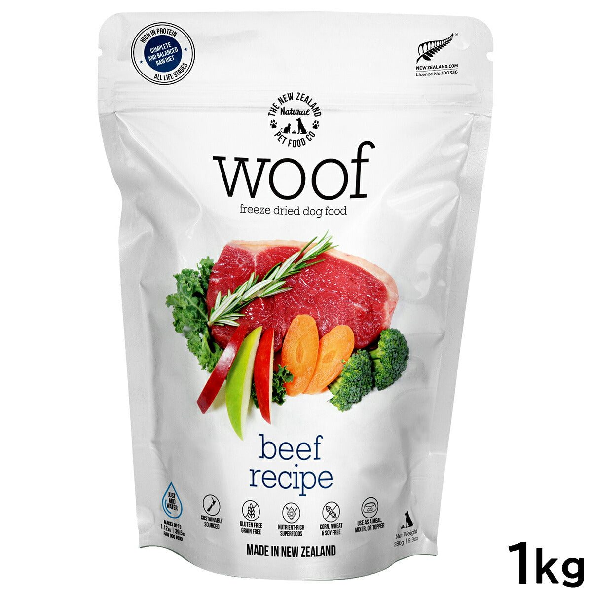 WOOF（ワフ） フリーズドライ ドッグフード ビーフ 1kg【送料無料】 犬 ごはん 無添加