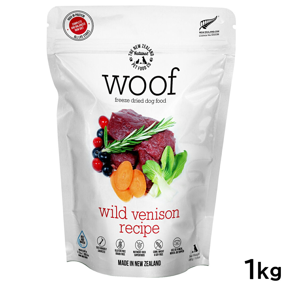 WOOF（ワフ） フリーズドライ ドッグフード ワイルドベニソン 1kg【送料無料】 犬 ごはん 無添加