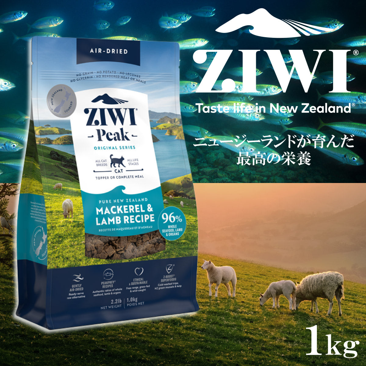 ジウィ ZIWI エアドライ キャットフード マッカロー＆ラム 1kg【送料無料】 正規品 無添加 ジウィピーク